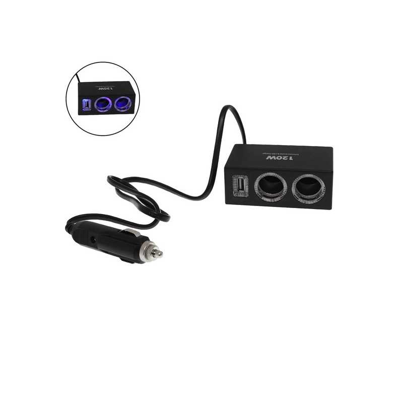 Carsun Αναπτήρας Αυτοκινήτου Πολύπριζο Φορτηγού 12V/24V με 2 x Παροχές /1 x USB και Μπλε LED Φωτισμό CD-115