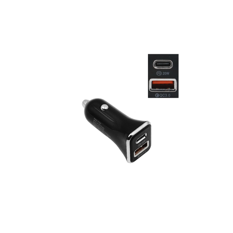 Φορτιστής Αναπτήρα Αυτοκινήτου Ταχείας Φόρτισης 38W 12V - 24V με 1 Θύρα USB-A και 1 Θύρα PD Type-C Treqa CC-317 Μαύρο