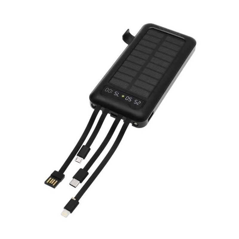 Ηλιακό Powerbank 10000mAh με Ενσωματωμένα Καλώδια Φόρτιση, Θύρα USB-A και Stand Κινητού Treqa TR-946 Μαύρο