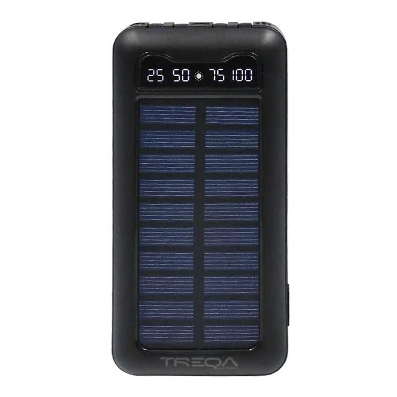 Ηλιακό Powerbank 10000mAh με Ενσωματωμένα Καλώδια Φόρτιση, Θύρα USB-A και Stand Κινητού Treqa TR-946 Μαύρο