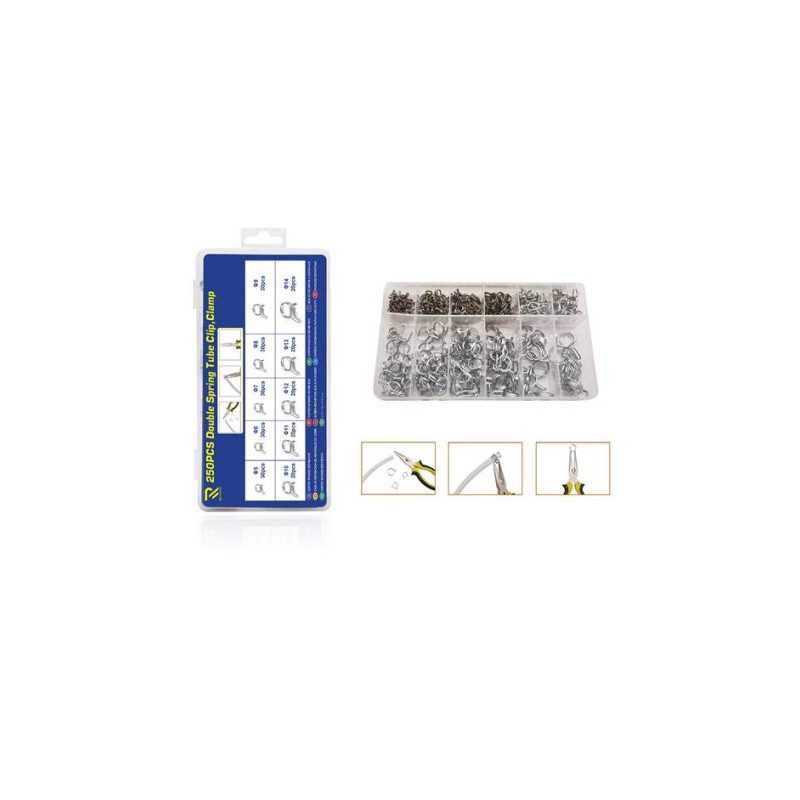 Σετ Σφιγκτήρων σωλήνα διπλού ελατηρίου 10 μεγέθη 250τεμ. σε κασετίνα W15314-3