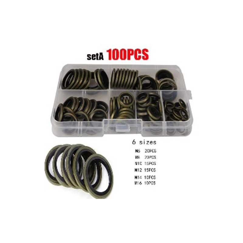 Σετ Ροδέλες τάπας λαδιού μεταλλική με καουτσούκ σε 6 διαφορετικά μεγέθη 100 τεμαχίων σε κασετίνα W15912