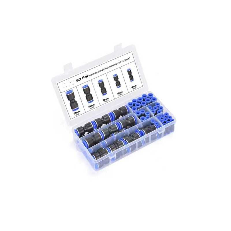Σετ πνευματικών ευθύγραμμων συνδετήρων ώθησης 5 μεγέθη 60τμχ σε κασετίνα W14868-2