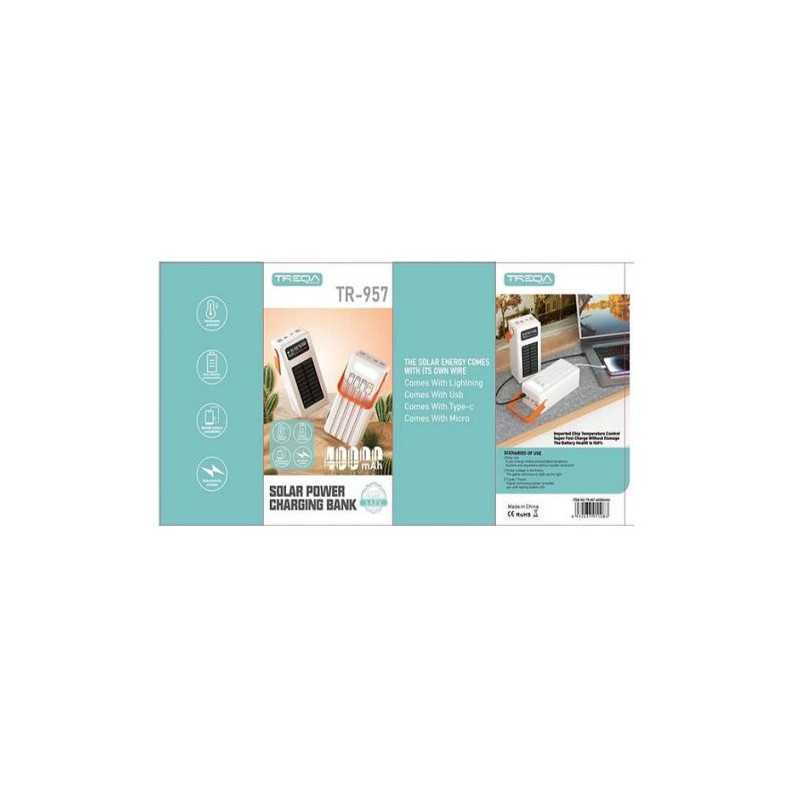 Ηλιακό Powerbank 4 εξόδων 40000 mAh με καλώδια εξόδου και ενσωματωμένο φακό TR-957-4W Λευκό