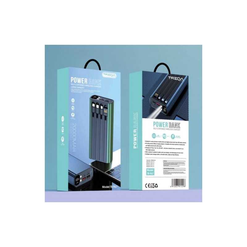 Powerbank 4 εξόδων black 20000 mAh με καλώδια εξόδου και ενσωματωμένο φακό TR-967