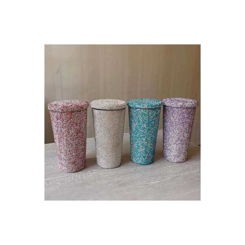 Ποτήρι θερμός με μεταλλικό καλαμάκι και στρας 500ml QH-009 Μπλε