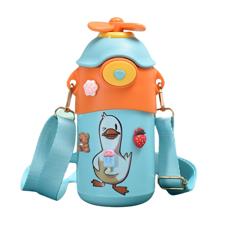 Παιδικός θέρμος 500ml με καλαμάκι BH1010-13 Ροζ κουνέλι/Πράσινο ελάφι/Μπλε πτηνό