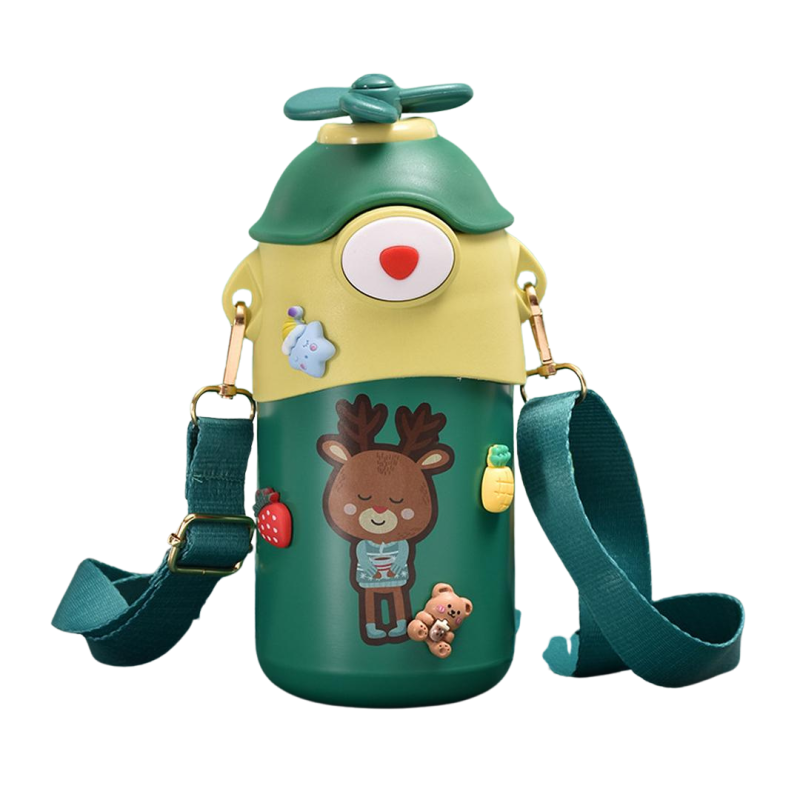 Παιδικός θέρμος 500ml με καλαμάκι BH1010-13 Ροζ κουνέλι/Πράσινο ελάφι/Μπλε πτηνό