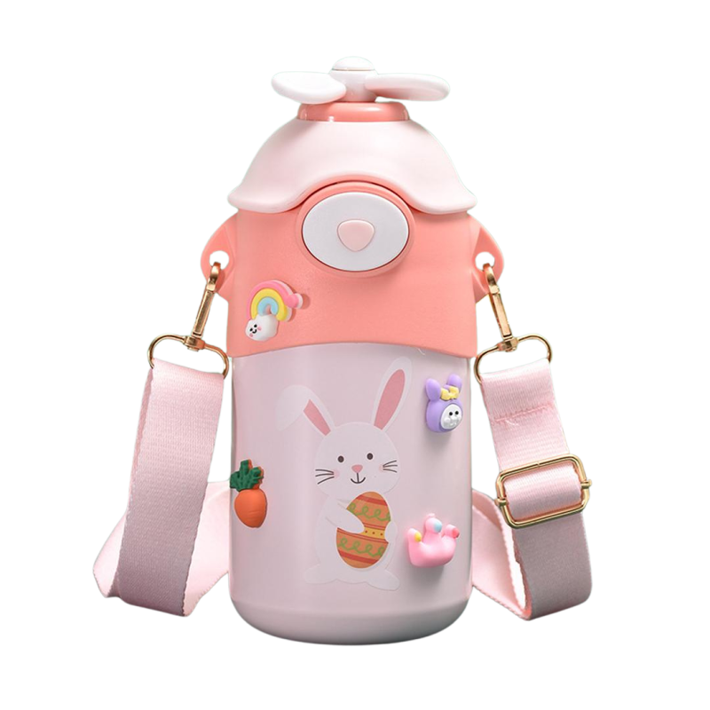 Παιδικός θέρμος 500ml με καλαμάκι BH1010-13 Ροζ κουνέλι/Πράσινο ελάφι/Μπλε πτηνό