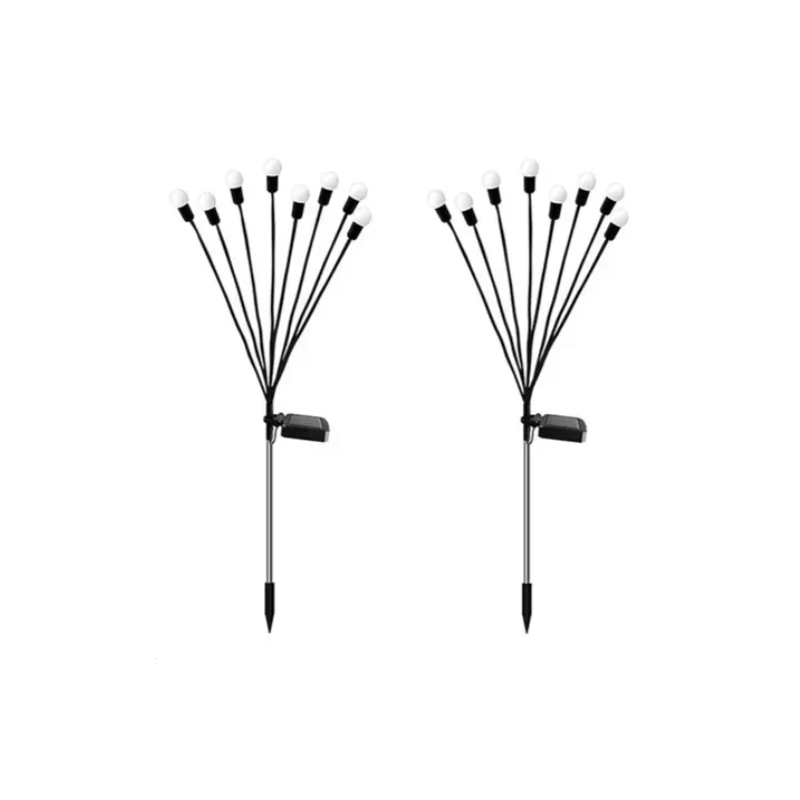 Σετ Αδιάβροχα Ηλιακά Καρφωτά - Χωνευτά Φωτάκια Κήπου 2τμχ με 8 LED σε Θερμό Λευκό Φωτισμό DY-2