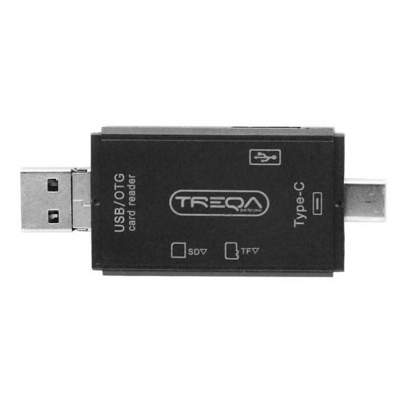 USB Hub OTG και Αναγνώστης Καρτών TF/SD 3 σε 1 με Βύσματα USB-A, Type-C και Micro USB Treqa USB-6 Μαύρο
