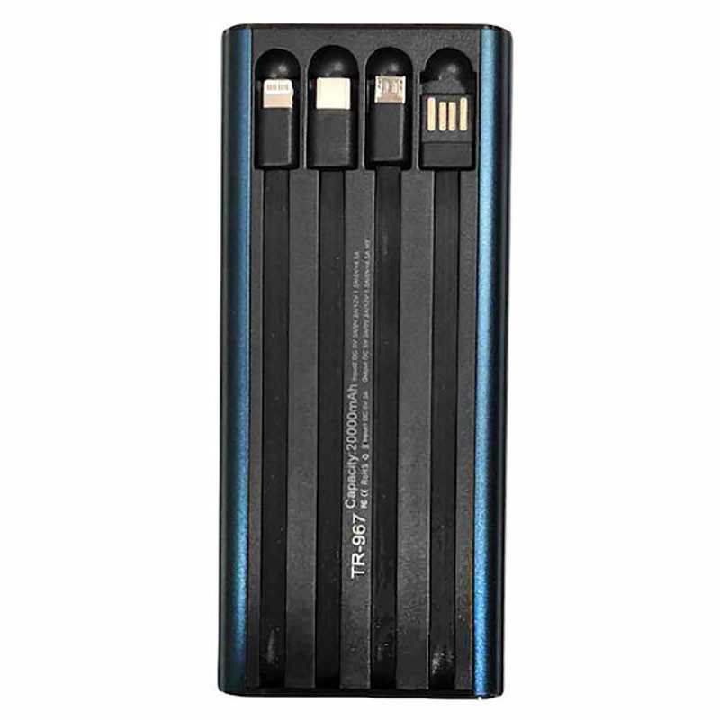 Powerbank 4 εξόδων black 20000 mAh με καλώδια εξόδου και ενσωματωμένο φακό TR-967