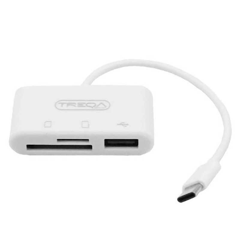 USB Hub OTG και Αναγνώστης Καρτών TF/SD με Βύσμα USB Type-C Treqa USB-5-TC Λευκό