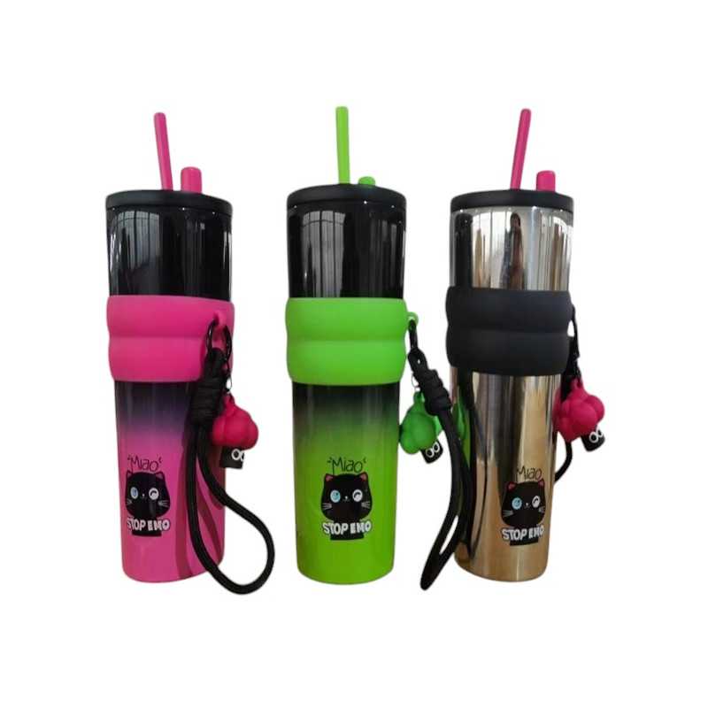 Θερμός – ποτήρι με καλαμάκι και ανοξείδωτο ατσάλι διπλού τοιχώματος 710ml JB-1029 Ασημί