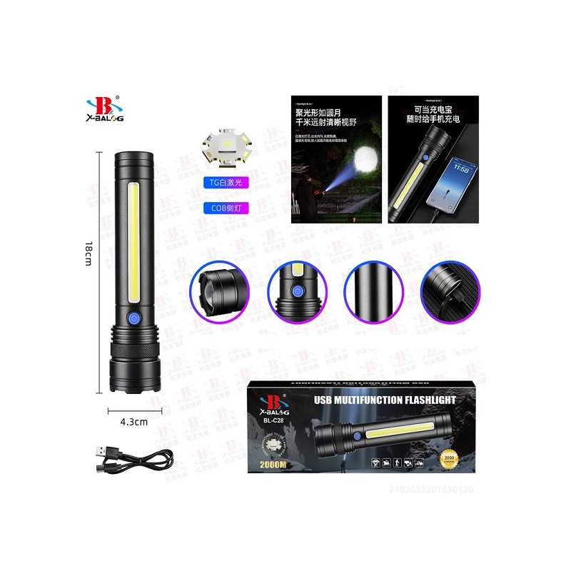 LED Επαναφορτιζόμενος Φακός με Zoom & Λάμπα Εργασίας 3 ρυθμίσεων BL-C28