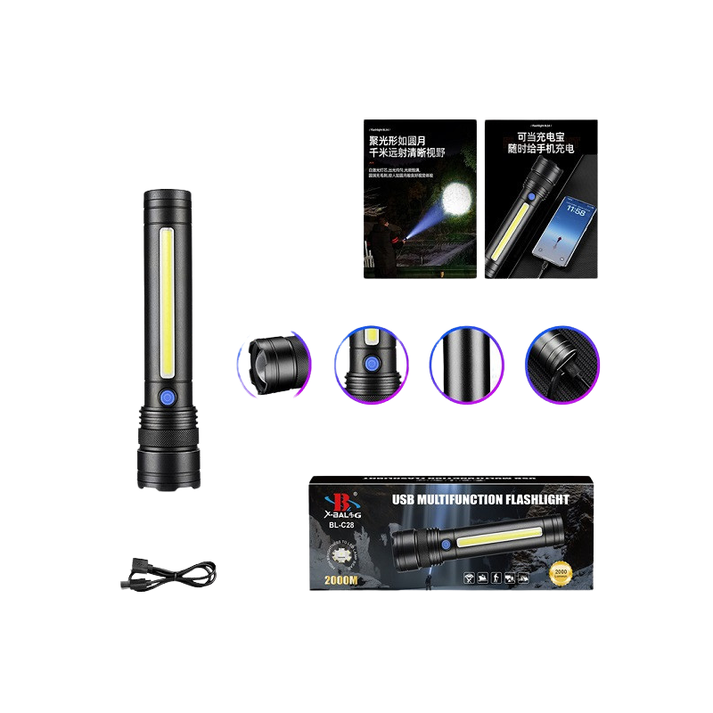 LED Επαναφορτιζόμενος Φακός με Zoom & Λάμπα Εργασίας 3 ρυθμίσεων BL-C28