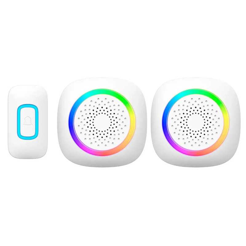 Ασύρματο κουδούνι πόρτας με 1 μπουτόν και 2 δέκτες με RGB φωτισμό RL-2R3995 Λευκό