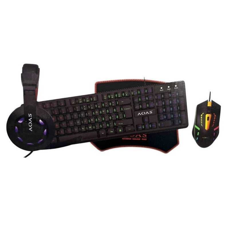 Πλήρες σετ Gaming 4 σε 1 της AOAS με ενσύρματο πληκτρολόγιο, ακουστικά, ποντίκι και mousepad με RGB φωτισμό WB-1077