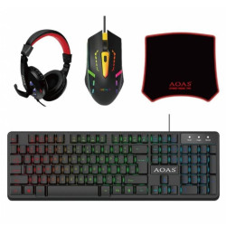 Πλήρες σετ Gaming 4 σε 1 της AOAS με ενσύρματο πληκτρολόγιο, ακουστικά, ποντίκι και mousepad με RGB φωτισμό WB-1077