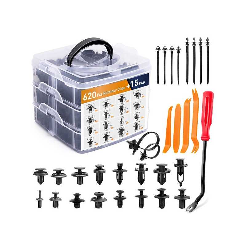 Σετ 635 πλαστικά κουμπώματα αυτοκινήτου με κασετίνα και εργαλεία W17880