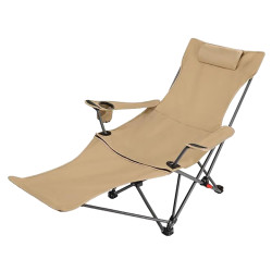 Εξωτερική πτυσσόμενη ξαπλώστρα με ρυθμιζόμενη γωνία ανάκλισης με υποπόδιο, προσκέφαλο, και ποτηροθήκη 110x50x50cm FX-7143