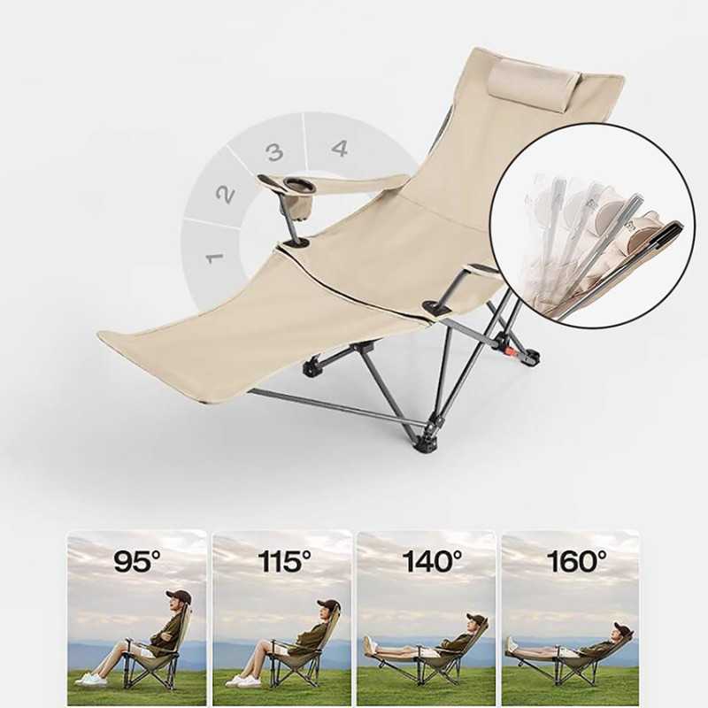Εξωτερική πτυσσόμενη ξαπλώστρα με ρυθμιζόμενη γωνία ανάκλισης με υποπόδιο, προσκέφαλο, και ποτηροθήκη 110x50x50cm FX-7143