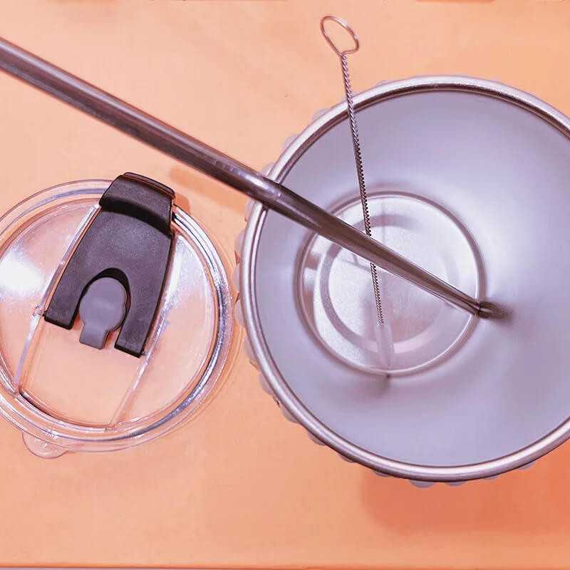 Ποτήρι με πέτρες διαμαντιών με καπάκι και καλαμάκι και αναδευτήρα 260ml QH-010