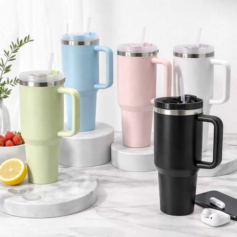 Θερμός ποτήρι με καλαμάκι και ανοξείδωτο ατσάλι με χερούλι 1200ml JB-395 Πράσινο