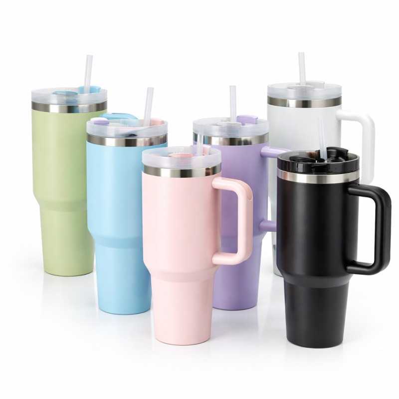 Θερμός ποτήρι με καλαμάκι και ανοξείδωτο ατσάλι με χερούλι 1200ml JB-395 Πράσινο