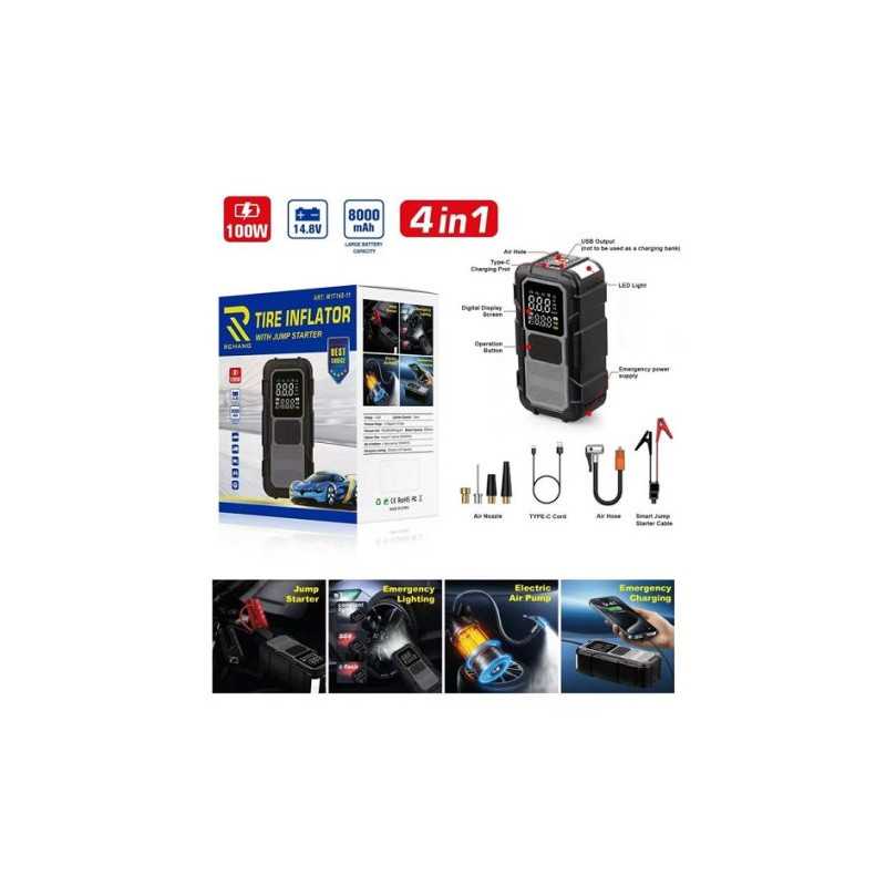 Φορητός εκκινητής αυτοκινήτου με αεροσυμπιεστή 4 σε 1