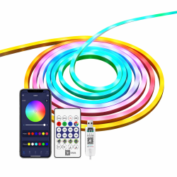 Αδιάβροχη διακοσμητική LED ταινία RGBIC 5m με τηλεχειριστήριο. Ιδανική για φωτισμό δωματίου ή εξωτερικών χώρων.
