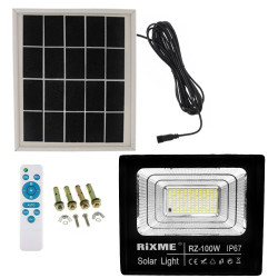 Led Αδιάβροχος Ηλιακός Προβολέας 100W 12480LM με Πάνελ και Τηλεχειριστήριο Rixme RZ-100W