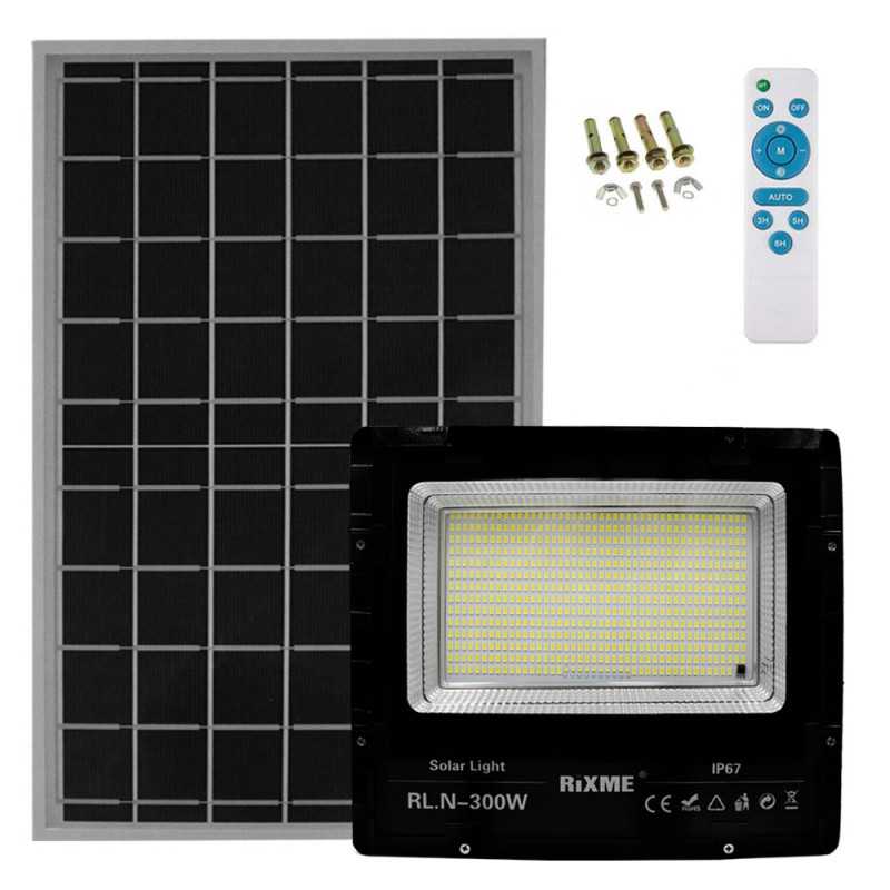 Led Αδιάβροχος Ηλιακός Προβολέας 300W 49280LM με Πάνελ και Τηλεχειριστήριο Rixme RL.N-300W
