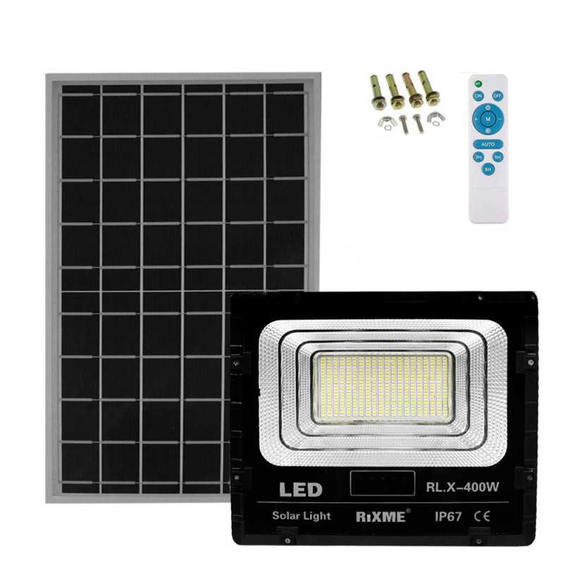 Led Αδιάβροχος Ηλιακός Προβολέας 400W 32000LM με Πάνελ και Τηλεχειριστήριο Rixme RL.X-400W