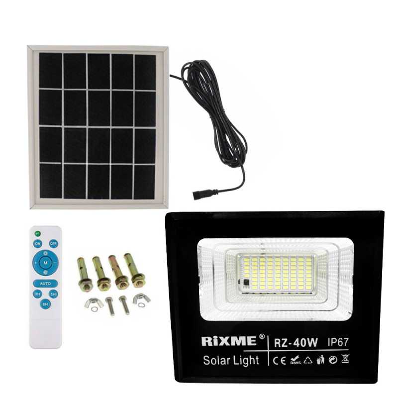 Led Αδιάβροχος Ηλιακός Προβολέας 40W 5600LM με Πάνελ και Τηλεχειριστήριο Rixme RZSL-8200