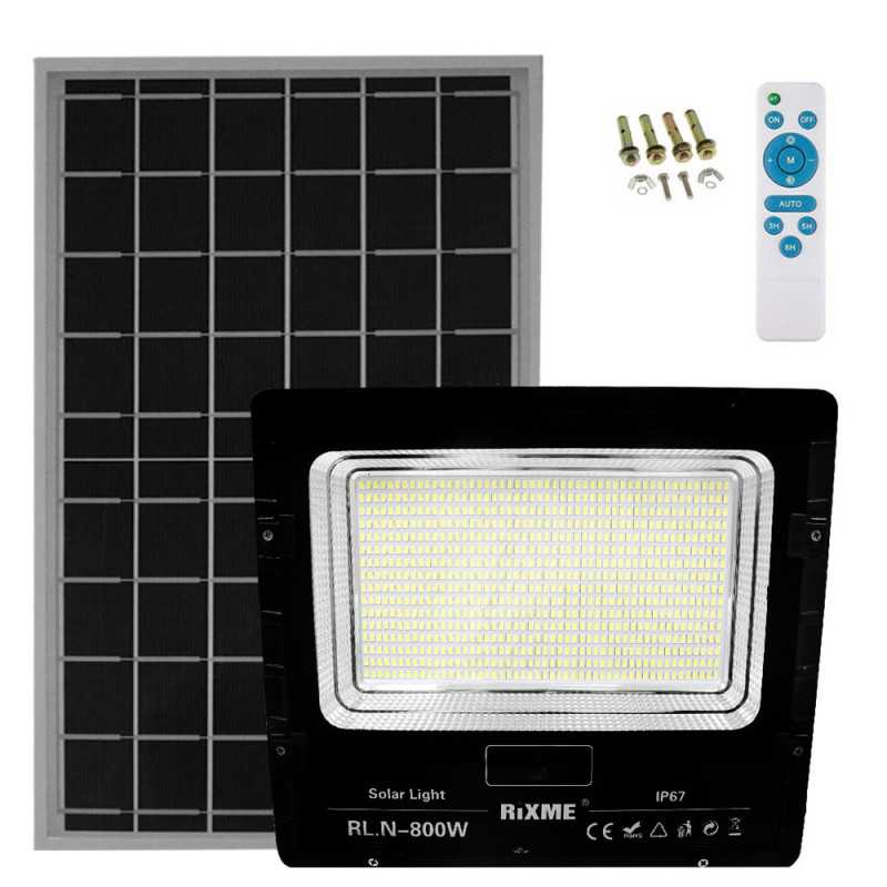 Led Αδιάβροχος Ηλιακός Προβολέας 800W 64000LM με Πάνελ και Τηλεχειριστήριο Rixme RL.N-800W