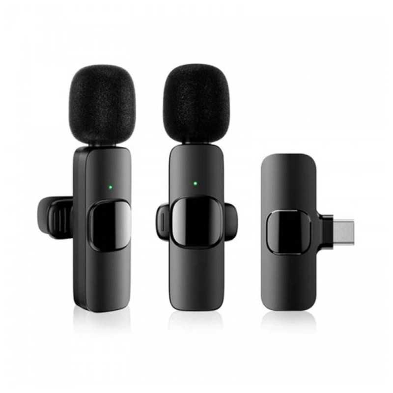 Σετ Ασύρματα Πυκνωτικά Μικρόφωνα Πέτου Type-c για Κάμερα και Κινητό 2 τμχ K9 Μαύρα