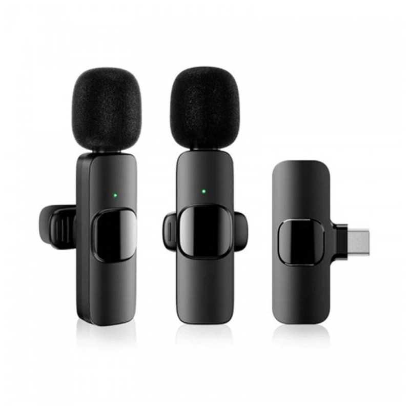 Σετ Ασύρματα Πυκνωτικά Μικρόφωνα Πέτου Type-c για Κάμερα και Κινητό 2 τμχ K9 Μαύρα