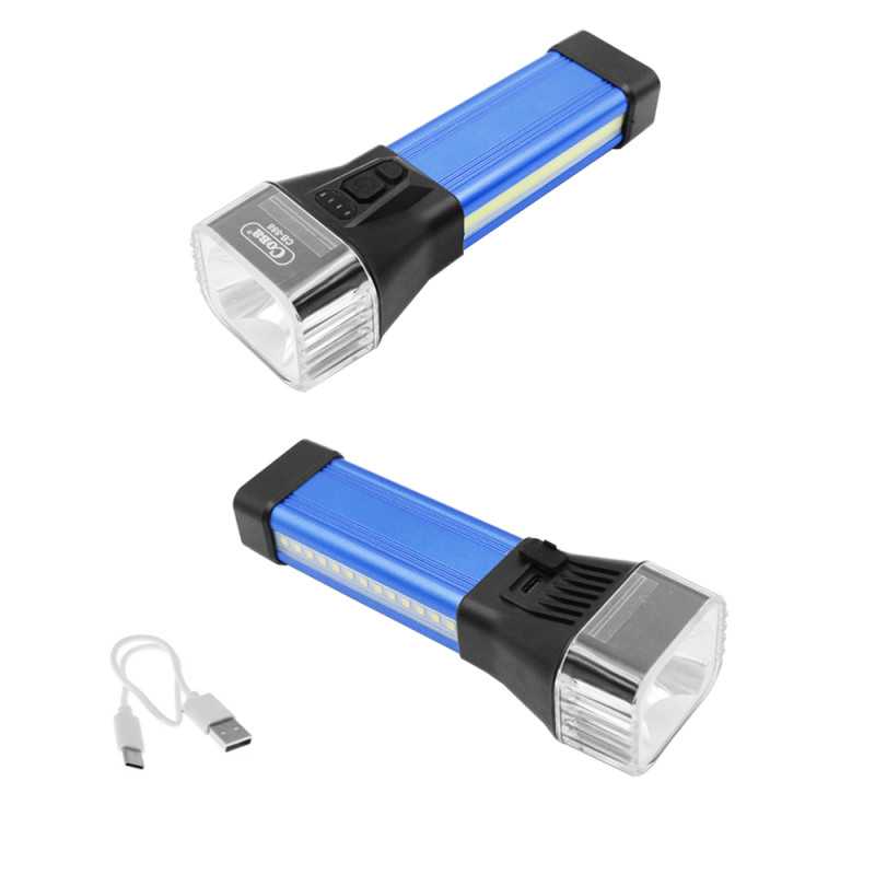LED Επαναφορτιζόμενος Διπλός Φακός USB 5V Ψυχρό Λευκό - Θερμό Λευκό με 6 Λειτουργίες Φωτισμού CB-888 Μπλε