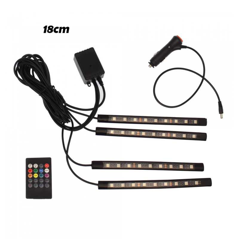 Εσωτερικά LED Φώτα Αυτοκινήτου Music RGB 18cm με Τηλεχειριστήριο 4τμχ
