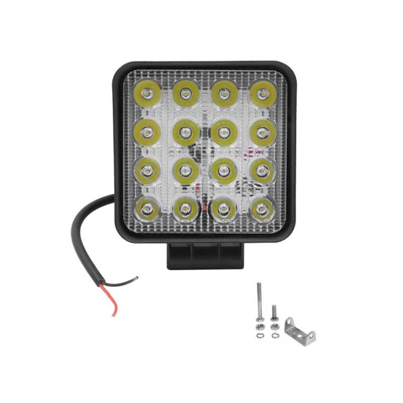 LED Τετράγωνος Αδιάβροχος Προβολέας Αυτοκινήτου 12-24V 48W 13cm Μαύρος