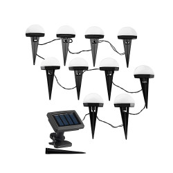 LED Αδιάβροχα Ηλιακά Καρφωτά - Χωνευτά Λαμπάκια Γιρλάντα 3.8m 10 τμχ με Ηλιακό Πάνελ και Ψυχρό Λευκό Φωτισμό